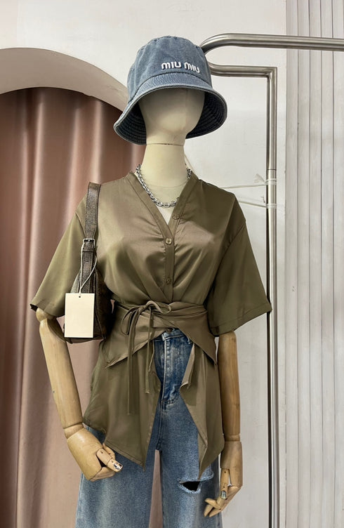 MATINEE Satin Tie Wrap Button Down Shirts